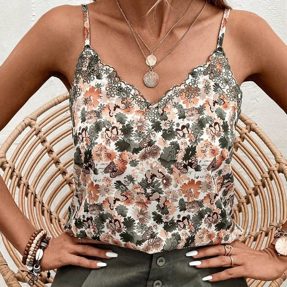Multicolor Boho Women's Ditsy Floral Sleeveless Camisole Top - Picture 5 of 6